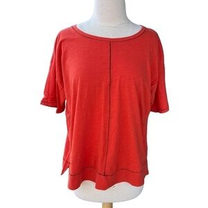 Eileen Fisher Organic Cotton Boxy T-Shirt Stitch Detail Sml Orange Lagenlook GUC